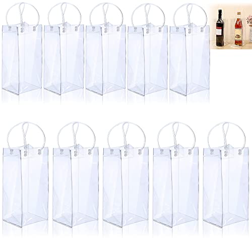 10 Piezas Bolsa de Vino de Hielo Transparente Plegable Bolsa de Enfriador de Botellas de Vino de PVC con Asa para Champán Cerveza Fría Vino Blanco Bebidas Heladas (10 Colores claros)