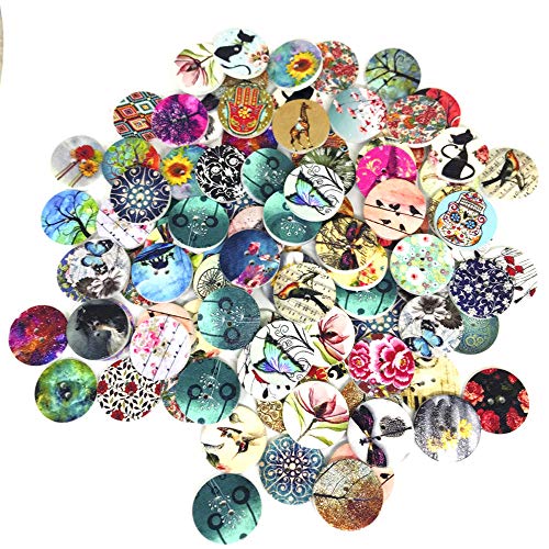 100 piezas Botones de Madera, botones de coser botones vintage redondos botones coloridos de 2 agujeros para manualidades coser niños DIY manualidades pintura regalo