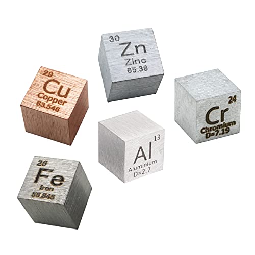 10mm Cubo de Densidad de Metal 5 Piezas Set de Metal de Densidad de Cubo Cobre,Aluminio,Hierro,Zinc,Cromo
