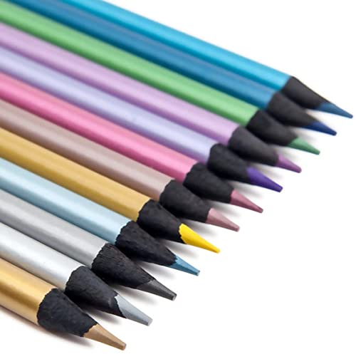 12 lápices de color, metalizados, para Colorear, Dibujar, crear Tarjetas de álbumes de recortes y tarjetas de felicitaciones, efecto mejorado sobre papel negro