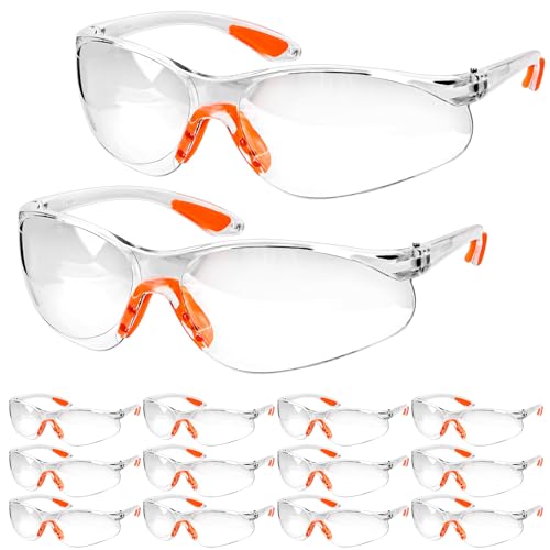 12PCS Gafas de Seguridad con Lentes Transparente Plaquetas Nasales y Patillas de Goma para un Ajuste Cómodo Equipo Protector Personal Lentes Resistente a Arañazos Gafas PPE