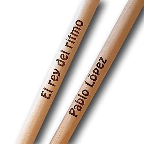 2 Baquetas para baterías madera Arce personalizadas con tu texto o nombre Drumsticks (7a)