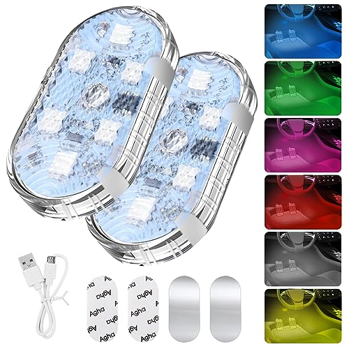 2 Piezas Luz Interior del Coche, Luces LED Táctil Para Coche,usb Móvil Recargable RGB Ajustable De 7 Colores Luces Coche Led Inalambrico,LED Luces Luz Ambiente Luz de Lectura para Lluminación