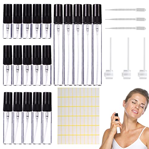 20pcs Mini Atomizador Perfume Recargable2ml/3ml/5ml/10ml Atomizador Perfume Vidrio Transparente Frasco Perfume Pulverizador Colonia Recargable Para Viajes en Avión, Cosméticos, Dispensador de Perfume