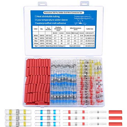 260 Piezas Conectores de Alambre de Sellado de Soldadura, Conectores Termocontraíble, Terminales de Cable Eléctricos Impermeables Empalmes Aislados Kits