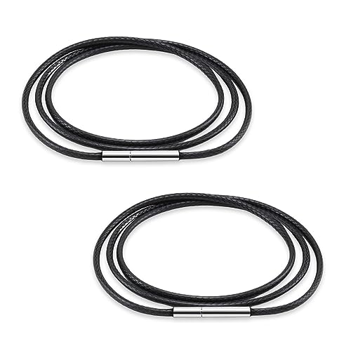 2pcs Collar de Cordón para Hombre,Collar Cuero Trenzado Mujer,Cordon Cuero para Colgante 2mm/3mm Grosor,Pulsera Cuero Trenzado Hombre Collares de Piel Sintética para Combinar con Ropa,40-60cm Largo