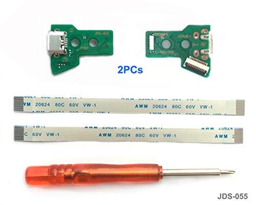 2pcs JDS-055 Reemplazo Puerto de Carga Micro USB para Mando PS4, Cargador de Puertos de Carga USB Socket Adaptador Módulo, Flex Cable, Destornillador para Playstation DualShock Controlador
