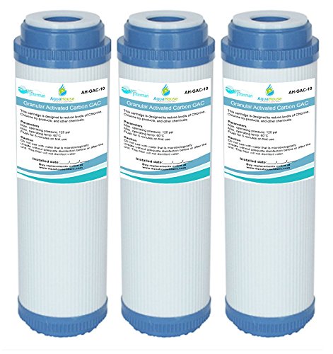 3 cartuchos de filtro de agua de carbón activado granular GAC-10 AquaHouse de 10 pulgadas GAC para ósmosis inversa, toda la casa, agua potable