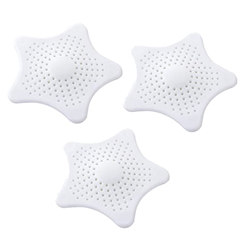 3 filtros de drenaje de silicona con forma de estrella de mar, para ducha, bañera, fregadero y cocina (color blanco)