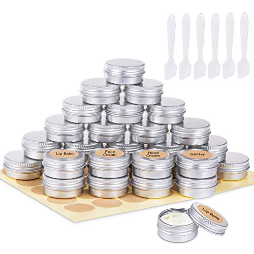 30 Piezas Tarros de Aluminio, Contenedores Cosmético de Viaje Envases de Vacío con Tapas de Tornillo para Cosmética Crema Muestra Polvo Decoración de Uñas, 15g 15ml, Plateado