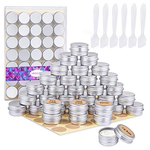 35 Piezas Tarros de Aluminio, Contenedores Cosmético de Viaje Envases de Vacío con Tapas de Tornillo para Cosmética Crema Muestra Polvo Decoración de Uñas, 5g 5ml