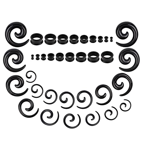 36 Piezas Expansores de Túnel de Silicona y Espiral pendientes juego Negro de, 3-20mm Dilataciones Orejas Expansores, 1.6-12mm Espiral Oreja Gauges Acrílico, Negro