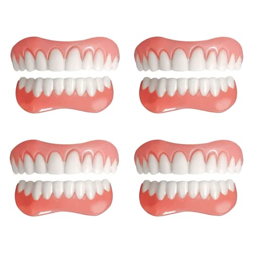 4 Pares de Dentaduras de Silicona, Carillas Cosméticas Instantáneas, Dientes Sonrientes, Superior e Inferior a Juego, Prótesis Dentales de Ajuste Cómodo para Desdentados
