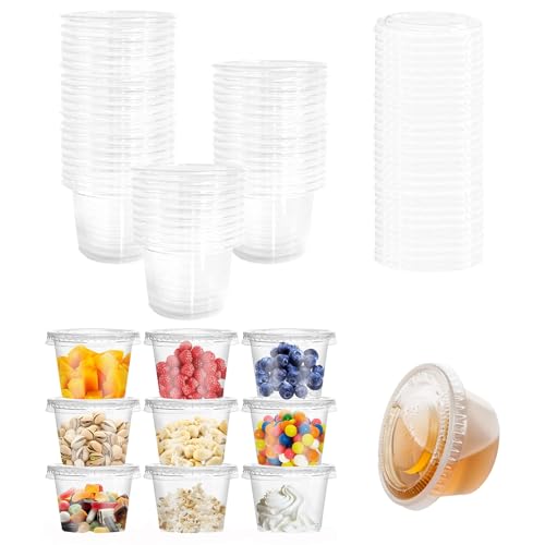 50 Piezas Envases de Plastico con Tapa, Vasos Desechables para Alimentos Food Container Cajas de Salsa para Guardar Snacks Ingredientes