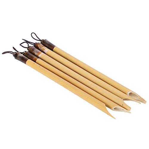5Pcs Herramienta de arcilla polimérica Pluma de caligrafía de bambú natural Pluma de bambú Herramientas de modelado de cerámica de polímero para práctica de inglés Escritura Suministros educativos(#1)