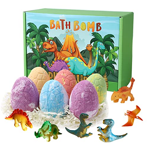 6 Piezas Bombas de Baño con Juguete Sorpresa, Set de Regalo de Bolas de Baño de con Dinosaurio Figura Cumpleaños Efervescentes de Bombas Baño para Niños, Mujeres, Mamá, Novia