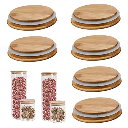 6 piezas de tazas de madera Tapa de jarras con tapa de almacenamiento de vidrio hermético para sellado de silicona para frascos de olla de Gu