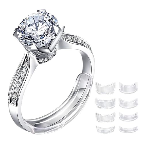 8 tamaños de anillo invisible transparente de silicona, ajustador de tamaño, anillos sueltos, reductor de anillos, compatible con cualquier herramienta de joyería, Crystal, Silicona, Cristal