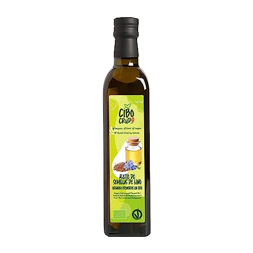 Aceite de Lino Ecologico - 500ml. Aceite de Lino Comestible Prensado en Frío Crudo Puro y Bio. Rico en Antioxidantes Calcio y Omega 3.