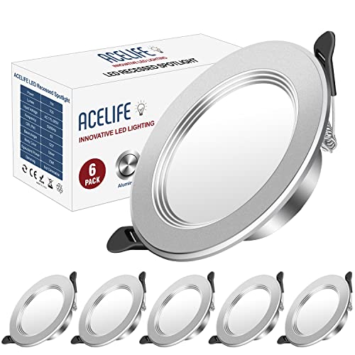 ACELIFE Downlight Led Empotrable Redondo, 230V Foco Empotrable LED de Techo Extraplana, 7 W 700lumen, Equivalente a 70 W Incandescente, 6000K Metal de Aluminio ojos de buey Led, Juego de 6