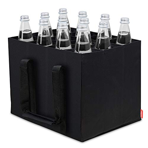 achilles Bolsa para 12 botellas de 1,5 litros, bolsa de transporte con separadores para botellas, bolsa de la compra con 12 compartimentos, 36 cm x 27 cm x 27 cm Negro para 12 botellas