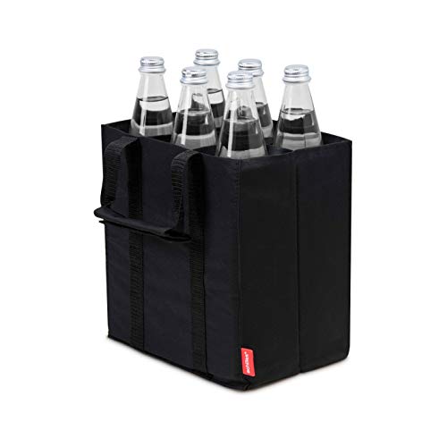 achilles Bolsa para 6 Botellas de 1,5 litros, Bolsa de Transporte con separadores para Botellas, Bolsa de la Compra con 6 Compartimentos, 25 cm x 18 cm x 27 cm Negro para 6 Botellas