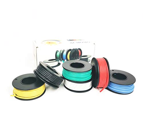ACMOMO Protoboard Cable eléctrico De 28 AWG, juego de cables, juego de cables de gancho, 600 V, cable de silicona flexible (10 M e 6 colori diversi) (⌀ 0.08mm/ 28 awg)