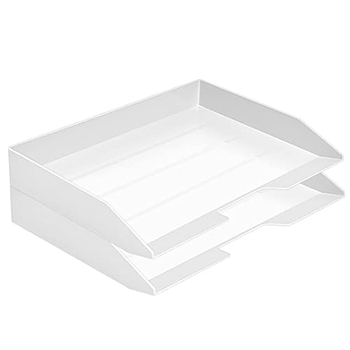 Acrimet Bandeja de Papel Apilable, Organizador de Cartas y Papeles en Plastico de Carga Lateral para Oficina (Color Blanco) (Paquete de 2 unidades)