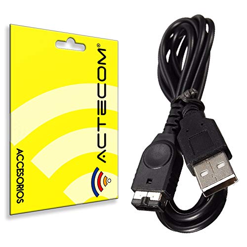 ACTECOM Cable USB de Carga Gameboy Advance SP Charger, GBA SP Cargador compatible con Nintendo DS NDS | Longitud:1,2m | Negro
