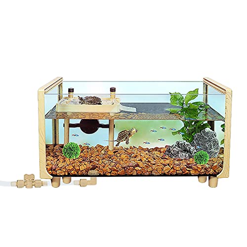 Acuario de Tortugas de Tanque de Tortuga de Vidrio con Plataforma Flotante, terrario de Reptiles antiescapante, fácil de Limpiar y Cambiar el Agua, recinto para Tortugas bebés Cangrejo