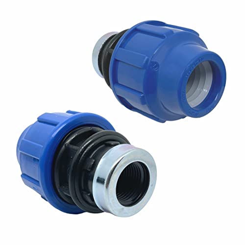 Adaptador de Compresión MDPE PP 20 mm x 1/2 Hembra - 2 piezas - Accesorios de PP PN16 - Racor de Fontanería - Conectores de Aqua para Tuberías de Polietileno de PE80, PE100 – SmartProduct