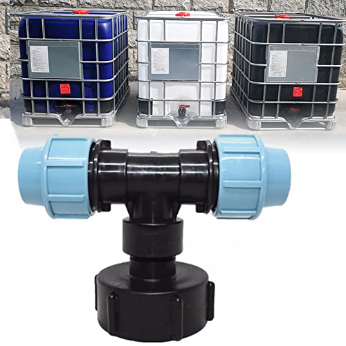 Adaptador de grifo de tanque de agua IBC, adaptador de drenaje de barril de tope IBC, rosca gruesa de entrada S60x6 (32 mm, salida en forma de T)