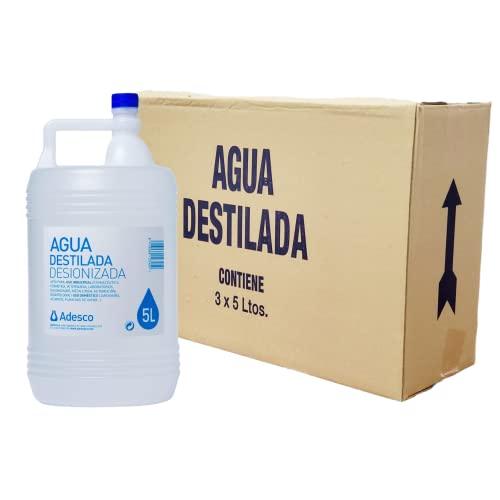 ADESCO S/A Agua Desionizada Destilada 5l Apta para CPAP y Autoclave (3 Unidades en Caja) (1)