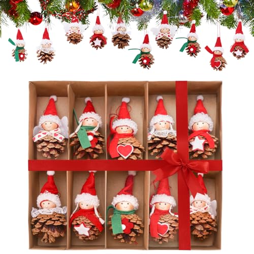 Adornos para árbol de Navidad Piñas, 10 Unidades Angel Figura Decoración Natural de Navidad Diseño de Piñas de Abeto Juego de Manualidades