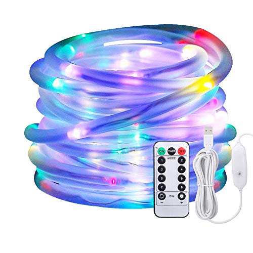 Afufu Led luces de cuerda, 10M String Lights con alimentación USB, 100 luces del tubo del LED al aire libre con 8 modos, IP65 a prueba agua luces tira para Navidad (multicolor丨USB)