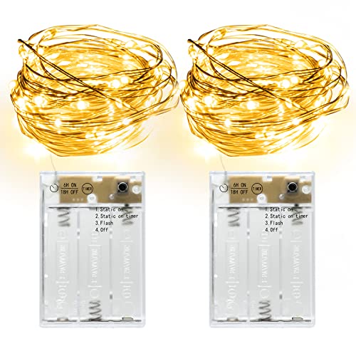 AGOTD Guirnalda Luces LED Pilas, 3 Modos con Temporizador luces 5m 50 LED Luces de Cadena Micro de Plata Alambre Cadenas, Blanco cálido(2 Pack)