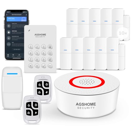 AGSHOME Alarmas para Casa WiFi, Kit de Seguridad para el Hogar con App 15Piezas, Sistema antirrobo Inalámbrico 120DB, Ampliable - Compatible con Alexa
