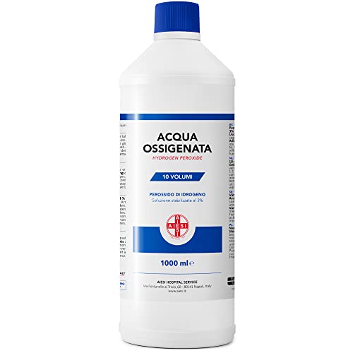 AIESI® Agua Oxigenada desinfectante Ph. Eur. 3% 10 volúmenes con tapa de seguridad para niños botella de 1 litro, Made in Italy