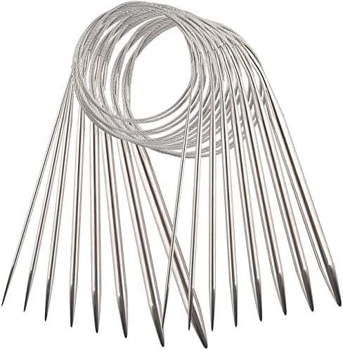 AIEX - Juego de 8 agujas circulares de acero inoxidable para tejer (2 mm, 3 mm, 4 mm, 4,5 mm, 5 mm, 6 mm, 7 mm, 8 mm)