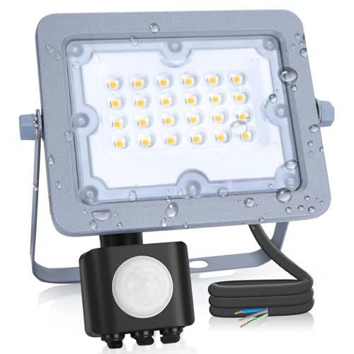 Aigostar - Foco LED ultrafino con sensor de movimiento,20W,luz blanco natural 4000K,impermeable IP65.Luz para exterior de gran luminosidad 1800lm para jardines, patios, garajes o caminos de acceso