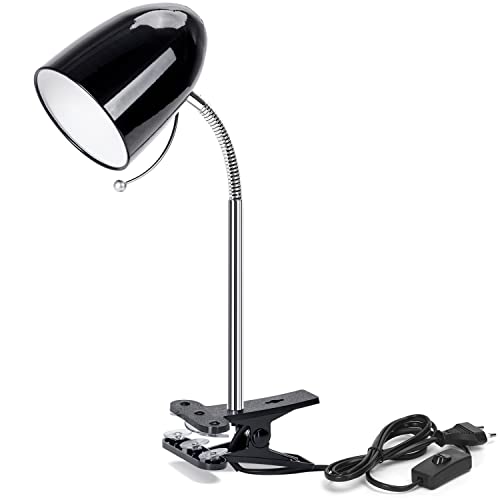 Aigostar Lámpara de Escritorio con Pinza Retro, Lampara Lectura Pinza sin Bombilla, Flexo LED Escritorio con Pinza para Cama Compatible con LED Bombillas Modelo E27 (Máx. 240V), Negro