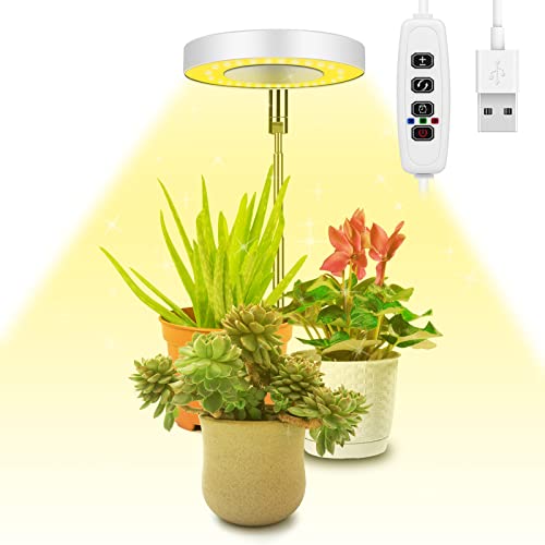 Ainiv Lámpara de Plantas, 48 LED Luz de Crecimiento de Espectro Completo, 180° Grow Light con Temporizador Automático 3H/9H/12H y 9 de Brillo, Altura Ajustable, para Plantas Pequeñas (Blanco Cálido)