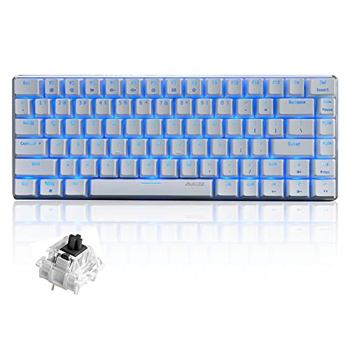 AK33 80% Teclado Mecánico para Juegos Interruptor Negro Mechanical Game Keyboard con Azul LED Retroiluminación USB-C Cable 82 Teclas Anti-Ghosting QWERTY Panel de Metal para PC Mac y Portátil-Blanco