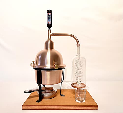 Alambique Destilador de aceites esenciales de cobre con bobina de condensación de vidrio