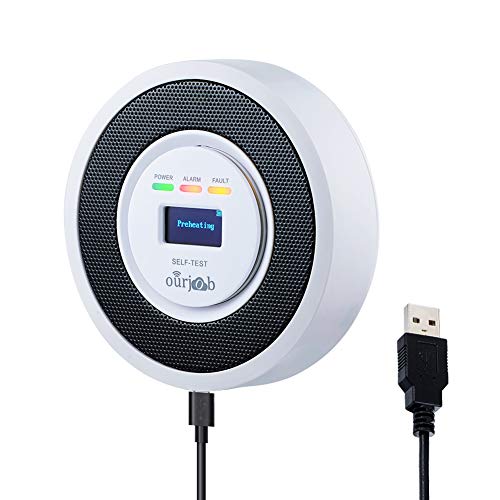 Alarma Detector de Gas LPG/Natural/Ciudad, Alimentado por USB Sensor De Fugas De Gas Combustible Butano/Propano/Metano (Blanco, Batería Incluida)