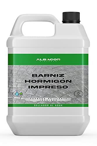 ALBACOR Barniz - Resina para Hormigón Impreso -5L- | Indicado para la Protección, Sellado, Decoración de Pavimentos Impresos Creando una Película Transparente e Incolora (5 Litros)