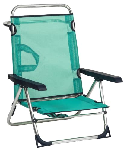 Alco Silla Cama Playa Aluminio multiposición con asa y Pata Trasera Plegable Color Verde 79,5x59,5x56 cm