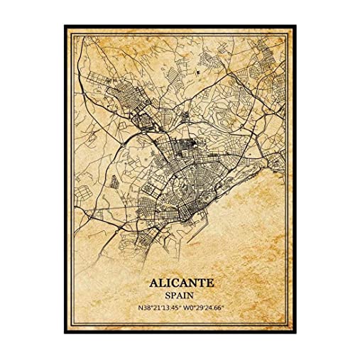 Alicante España Arte de la pared Vintage Print Poster Canvas Map Artwork Travel Souvenir Gift Home Decor Unframed 20x30 inches