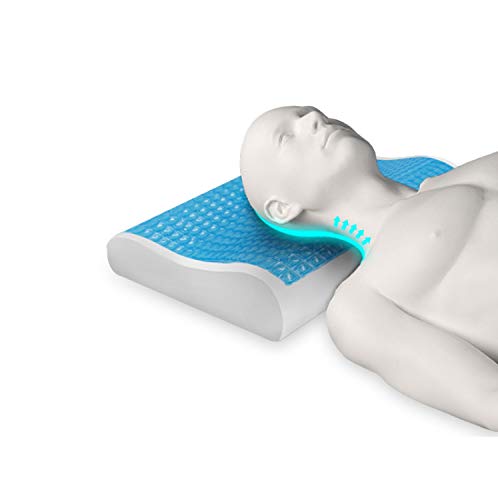 Almohada cervico-viscoelástica de gel con espuma viscoelástica evita el dolor de espalda y cuello | Cojín de dormir flexible firme y suave con revestimiento antiácaros y antibacteriano