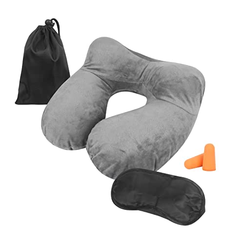 Almohada Inflable del Viaje Almohada Cervical para Avión Y Coche, Almohada Cuello Viscoelastica De Espuma Memoria, Cojin De Viaje Cuello, con Máscara De Ojos, Tapones Y Bolsa De Transporte